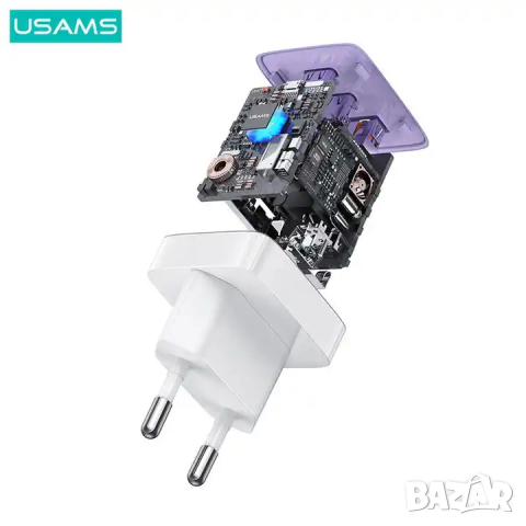 Бързо зарядно USAMS US-CC180 65W Бяло, снимка 3 - Оригинални зарядни - 44514195