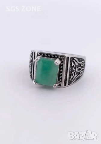 Мъжки сребърен пръстен с изумруд от Тайланд, снимка 7 - Пръстени - 53383950