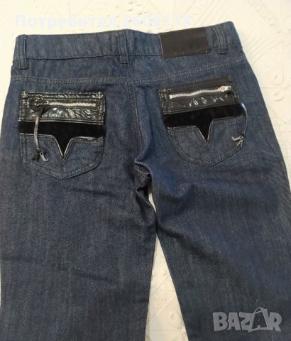 Дамски дънки Emporio Armani НОВИ – кожени детайли, дълги – размер 28, снимка 12 - Дънки - 34462821