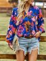 Дамска блуза с флорален принт и V-образно деколте, 4цвята - 023, снимка 15