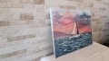 Картина "Лодка в морето" - маслени бои на платно - 40/31см, снимка 3