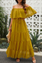 Дамска дълга рокля в жълто с паднало деколте и принт на точки, снимка 1 - Рокли - 44827255