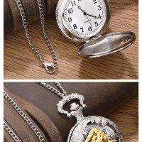 NOUSEG винтидж гравиран джобен кварцов часовник парен локомотив+ верижка, снимка 4 - Джобни - 42376196