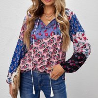 Дамска блуза с принт на цветя, снимка 6 - Блузи с дълъг ръкав и пуловери - 40526067