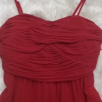 Червена рокля с тънки презрамки  - шифон , снимка 2 - Рокли - 41893179