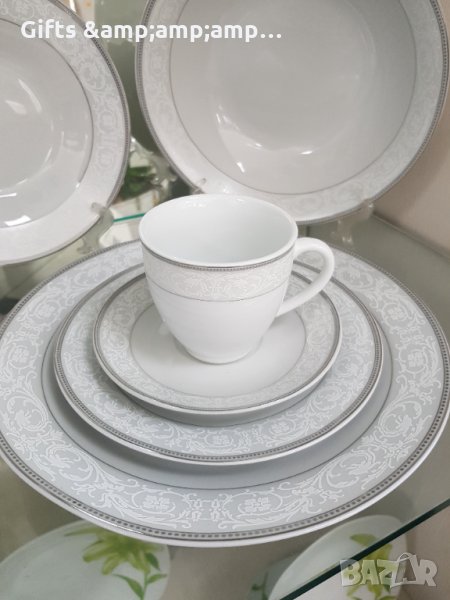 Порцеланов сервиз за храна  със златен или със сребърен кант - 19 части, снимка 1