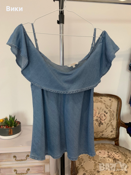 Дамски топ от мек деним в размер 38, М, снимка 1