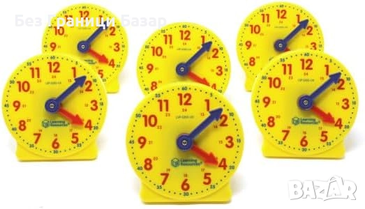Нов Образователен комплект 6 броя часовници за учене на часа деца игра, снимка 1