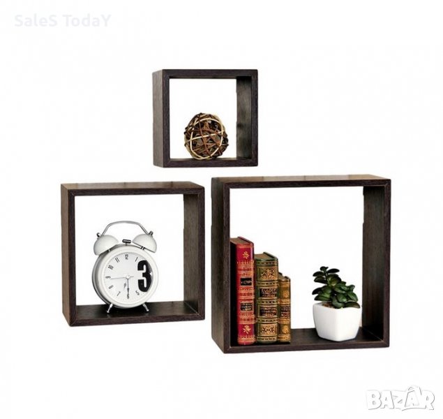 Комплект рафтове за стена, дървени, етажерка, 3бр, снимка 1