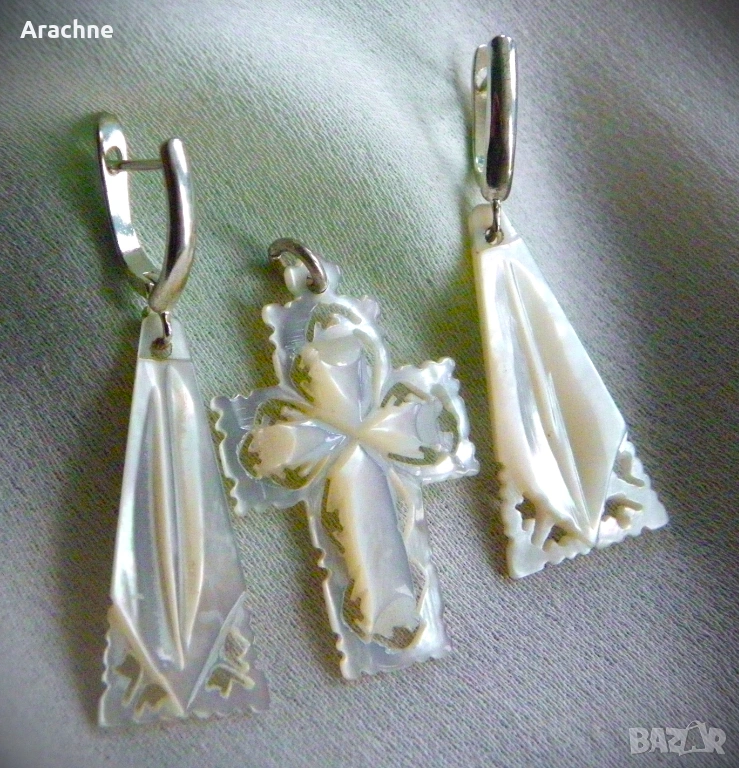 Рядко красив йерусалимски комплект- седеф, сребро, снимка 1