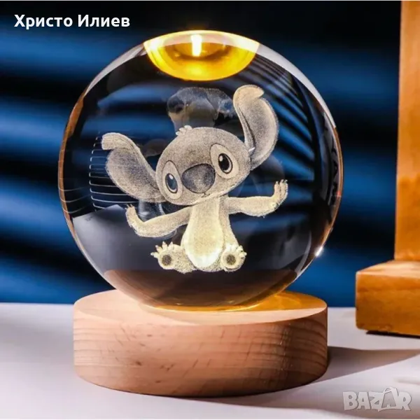 Стич стъклена детска лампа с лед светлина Stitch Led , снимка 1