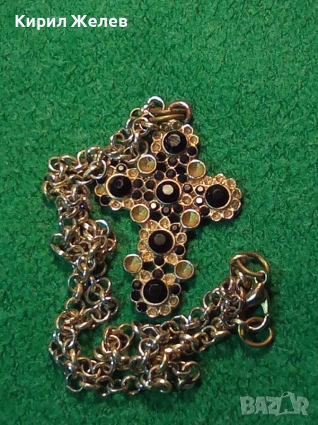 СТАРО АЖУРНО МЕСИНГОВО ВИНТИДЖ АРТ КРЪСТЧЕ - КОЛИЕ с ВЕРИЖКА 21148, снимка 1