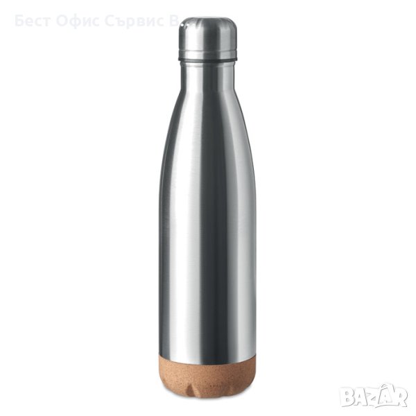 бутилка двустенна тип термос от неръждаема стомана, 500 мл, основа естествен корк, снимка 1