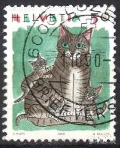 Клеймована марка Фауна Котки 1990 от Швейцария, снимка 1