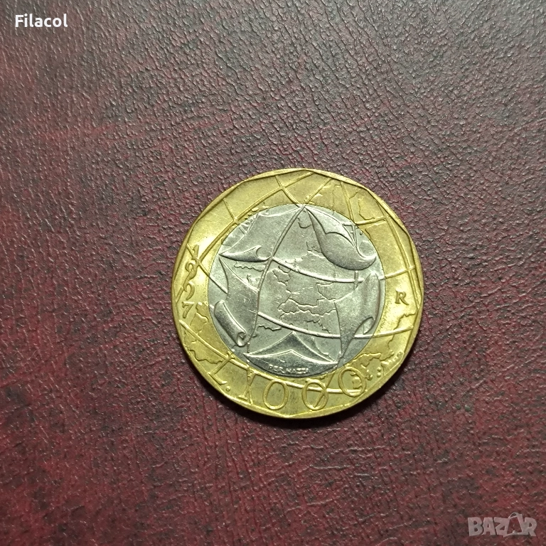 Италия 1000 лири 1997 г. Карта с обединена Германия, снимка 1