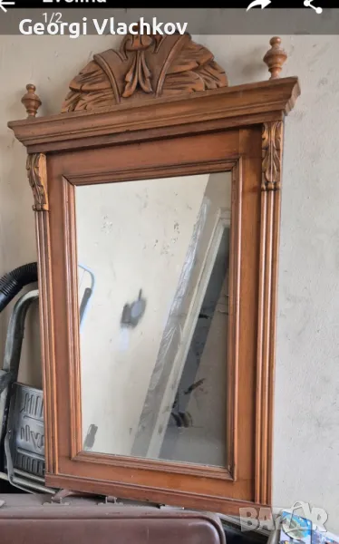 старинно огледало с дърворезба р-ри 50/90см., снимка 1