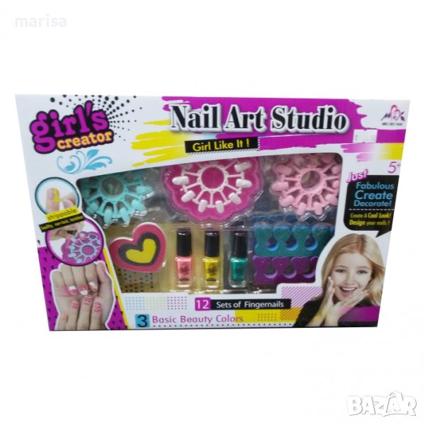 Разкрасяващ комплект за маникюр с нокти, лакове, стикери, в кутия -9194, снимка 1
