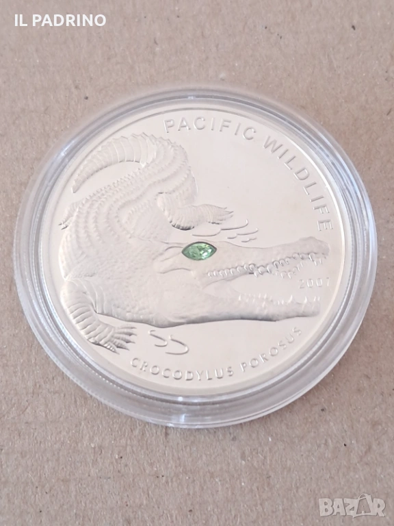 Сребро Палау крокодил с камък Сваровски 5долара 25грама проба 925, снимка 1