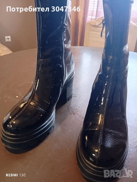 Лачени черни боти на ток, снимка 1