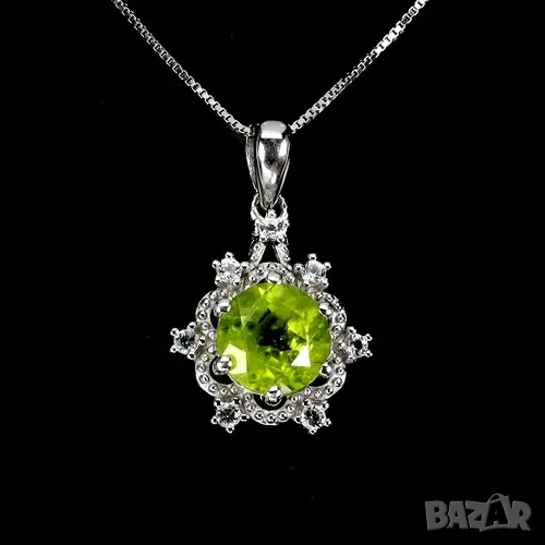 925 сребърно колие с 8мм перидот, подходящо за подарък, снимка 1