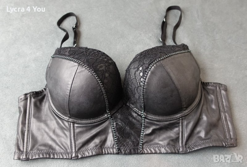 80В страхотен кожен сутиен със сменяеми подплънки и твърди чашки, снимка 1