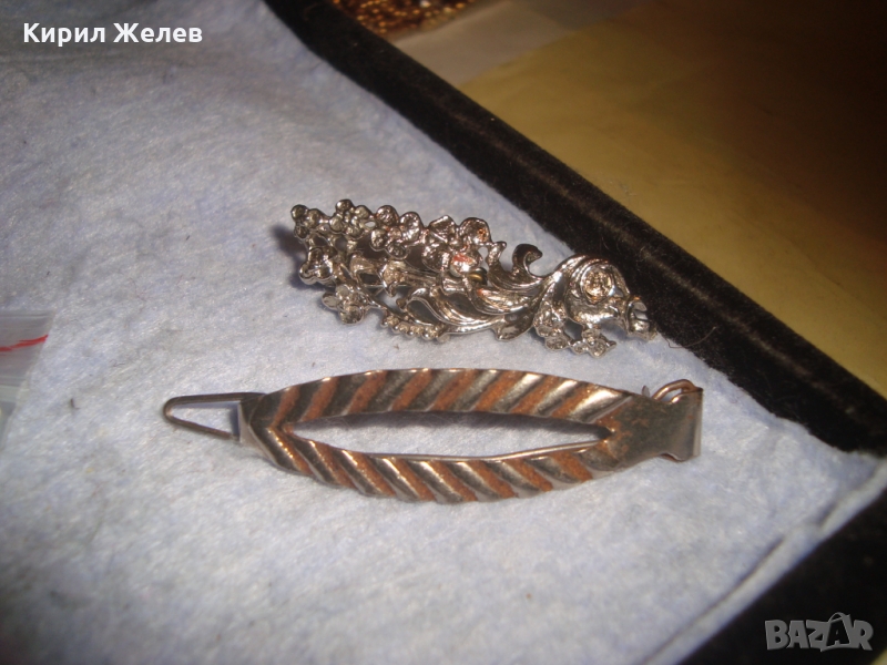 2 СТАРИ УКРАШЕНИЯ ПОСРЕБРЕНИ ВИНТИДЖ БИЖУТА ФЛОРАЛНА БРОШКА и ФИБА ШНОЛА 15383, снимка 1
