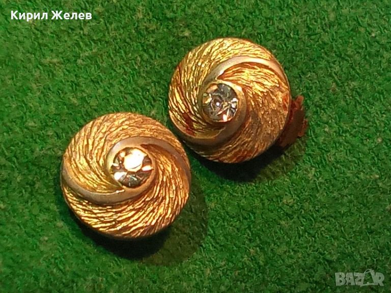 ПОЗЛАТЕНИ КЛИПС БРОНЗОВИ ВИНТИДЖ ОБЕЦИ с ФАСЕТИРАНИ ЦИРКОН КАМЪНИ АРТ-ДЕКО ПЕРИОД 17594, снимка 1