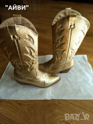 Дамски ботуши в златисто , снимка 7 - Дамски ботуши - 51922869