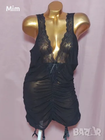  Резервирани Kiss me XL/2XL Черна еластична нощница с жартиери, снимка 4 - Нощници - 55851028