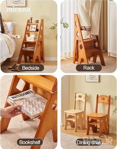 Стълба Кухненски стол, библиотечен, сгъваем преносим винтидж, снимка 3 - Столове - 53419963