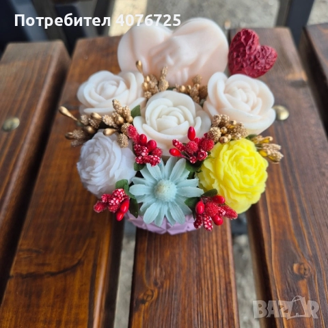 Керамични кашпи декурирани с ароматни сапунени цветя., снимка 5 - Декорация за дома - 51776207