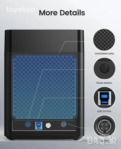 НАЛИЧНА нова, тествана докинг станция ORICO 5 Bay с 5 слота до 90tb, снимка 6 - Друга електроника - 50577244