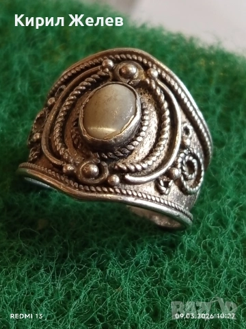 Старинен сребърен пръстен филигранна изработка с СЕДЕФ ювелирна изработка 51348, снимка 3 - Пръстени - 53763327