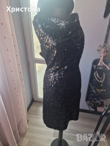 Черна рокля с пайети - М размер - 20,00лв., снимка 2 - Рокли - 52337315