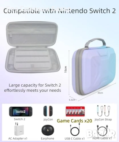 Нов Калъф Nintendo Switch 2 твърд EVA антишок, място Joy-Cons, 10 игри, снимка 2 - Друга електроника - 53685811