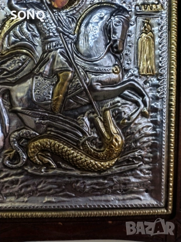 Стара Посребрена Икона На Свети Георги, снимка 6 - Икони - 52510957