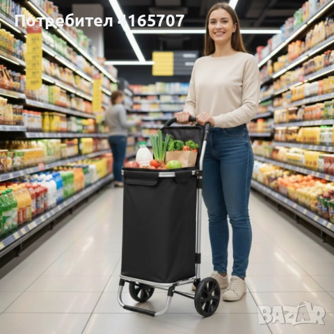 Количка за пазаруване – 40 л, водоустойчива, лека и удобна с 2 колела, снимка 5 - Други стоки за дома - 53150433