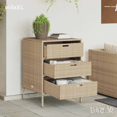 vidaXL Градински шкаф за съхранение бежов 55x59x80 см полиратан, снимка 2 - Ракли - 56147368