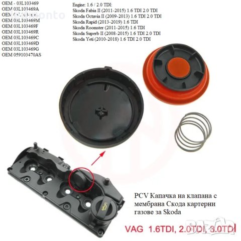 PCV Капачка на клапана с мембрана Скода 03L103469f картерни газове за Skoda