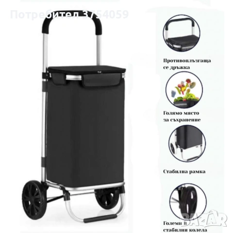 Количка за пазаруване – 40 л, водоустойчива, лека и удобна с 2 колела, снимка 5 - Други - 53124608