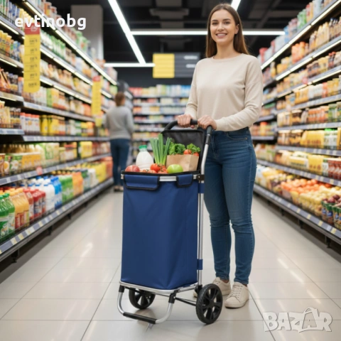 Количка за пазаруване в син цвят – 40 л, водоустойчива, лека и удобна с 2 колела