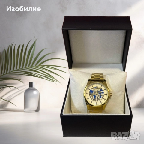 Луксозни златисти мъжки часовници с римски цифри, снимка 4 - Мъжки - 52335404