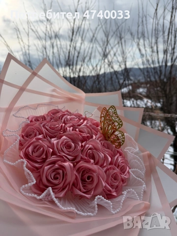 Сатенен букет с надпис Happy birthday, снимка 4 - Подаръци за жени - 53762876