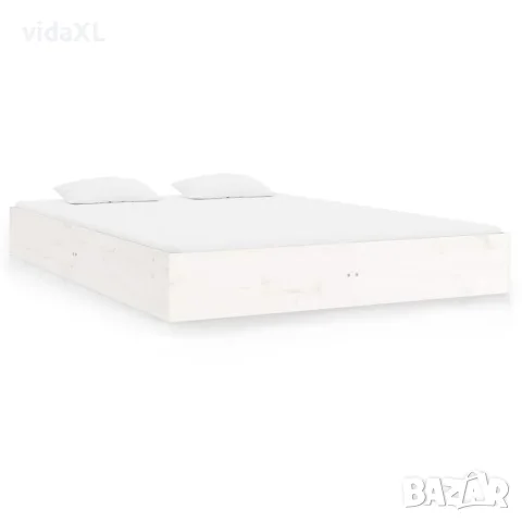 vidaXL Рамка за легло, бяла, бор дърво масив, 160х200 см