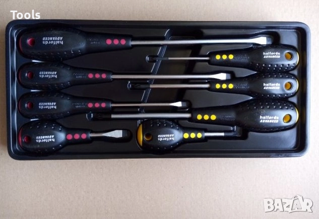 halfords advanced 8 броя плоски кръстати отвертки комплект chrome vanadium, снимка 2 - Отвертки - 52886890