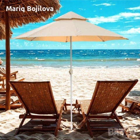 Плажен чадър Кафяв – 220см/270см диаметър NS 3906/NS 3907, снимка 6 - Други стоки за дома - 53614151