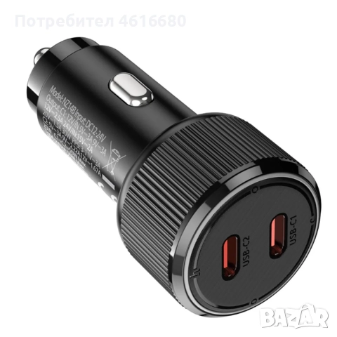 Зарядно за кола Car charger Hoco 2 x USB C QC PD 50W NZ14B black, снимка 2 - Резервни части за телефони - 52199997