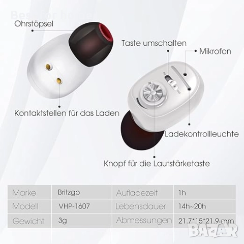 Слухов апарат Britzgo, до 40 часа живот на батерията, с преносима чанта за зареждане, снимка 4 - Други - 52773208