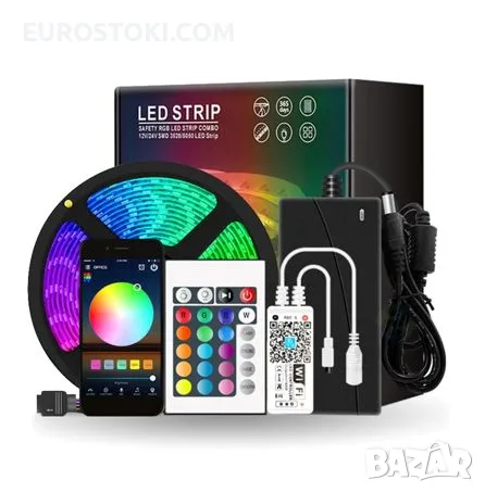 RGB LED лента 5050, 5 метра, дистанционно управление, Music Sync цвета, APP контрол, 5 метра