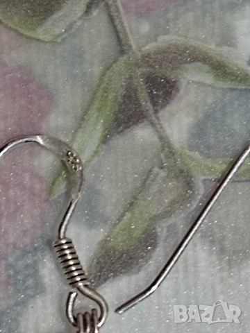 Сребърни обеци с опал и розов кварц, снимка 2 - Обеци - 53710837